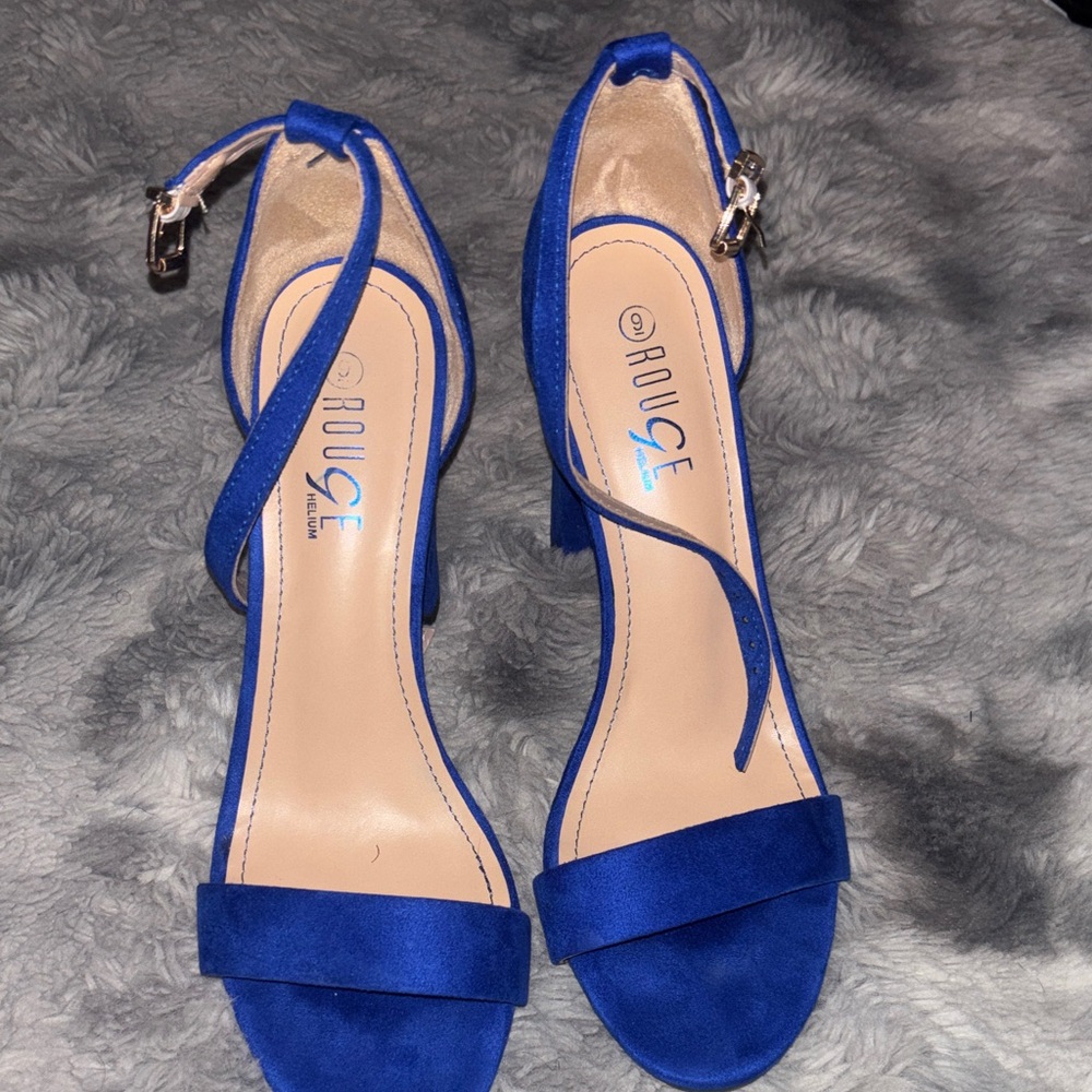 Rouge Helium Cobalt Blue Suede Ankle-Strap Heels